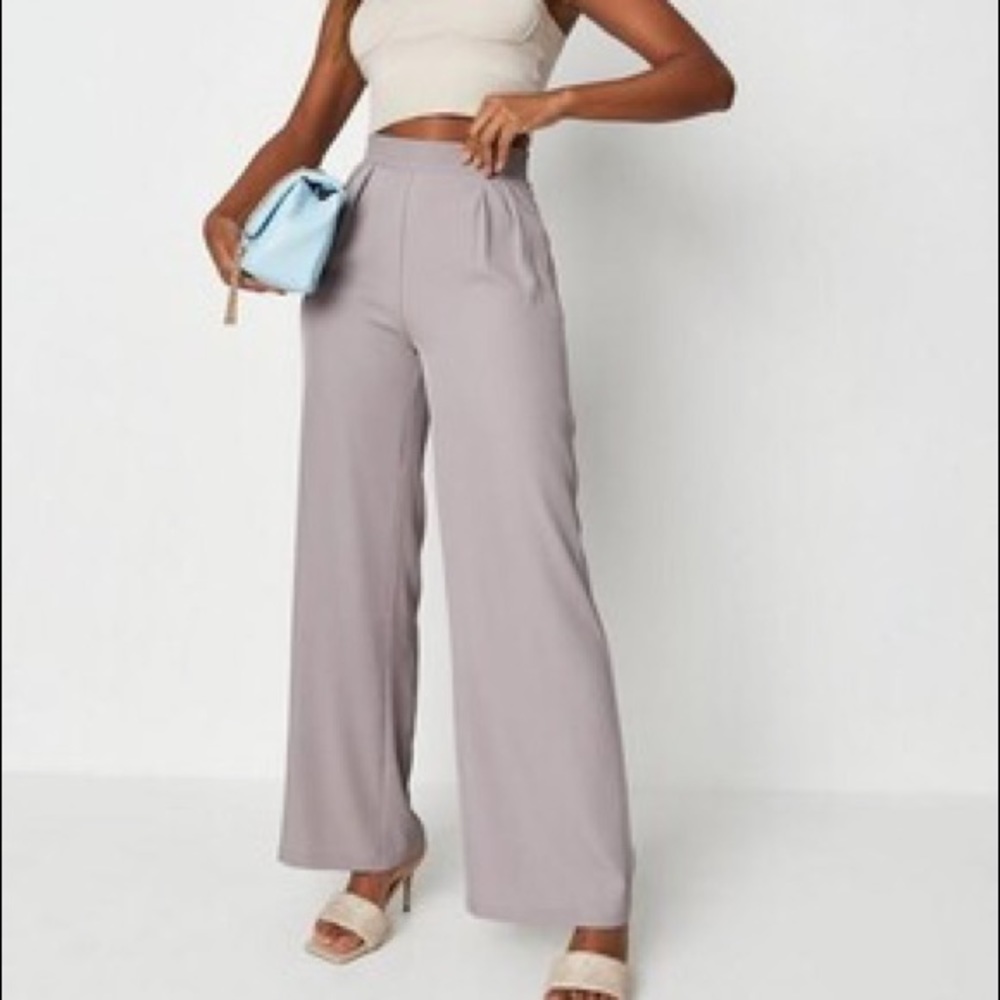 MISSGUIDED PETITE grey wide leg pants